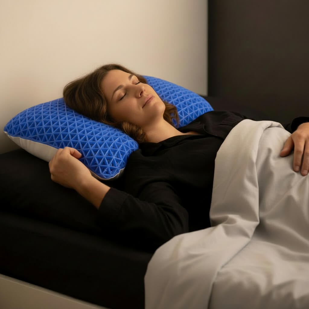 BreezePillow™ kølende hovedpude anvendt på seng i soveværelse